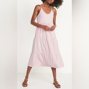 Old Navy Pink tie strap tiered midi dress